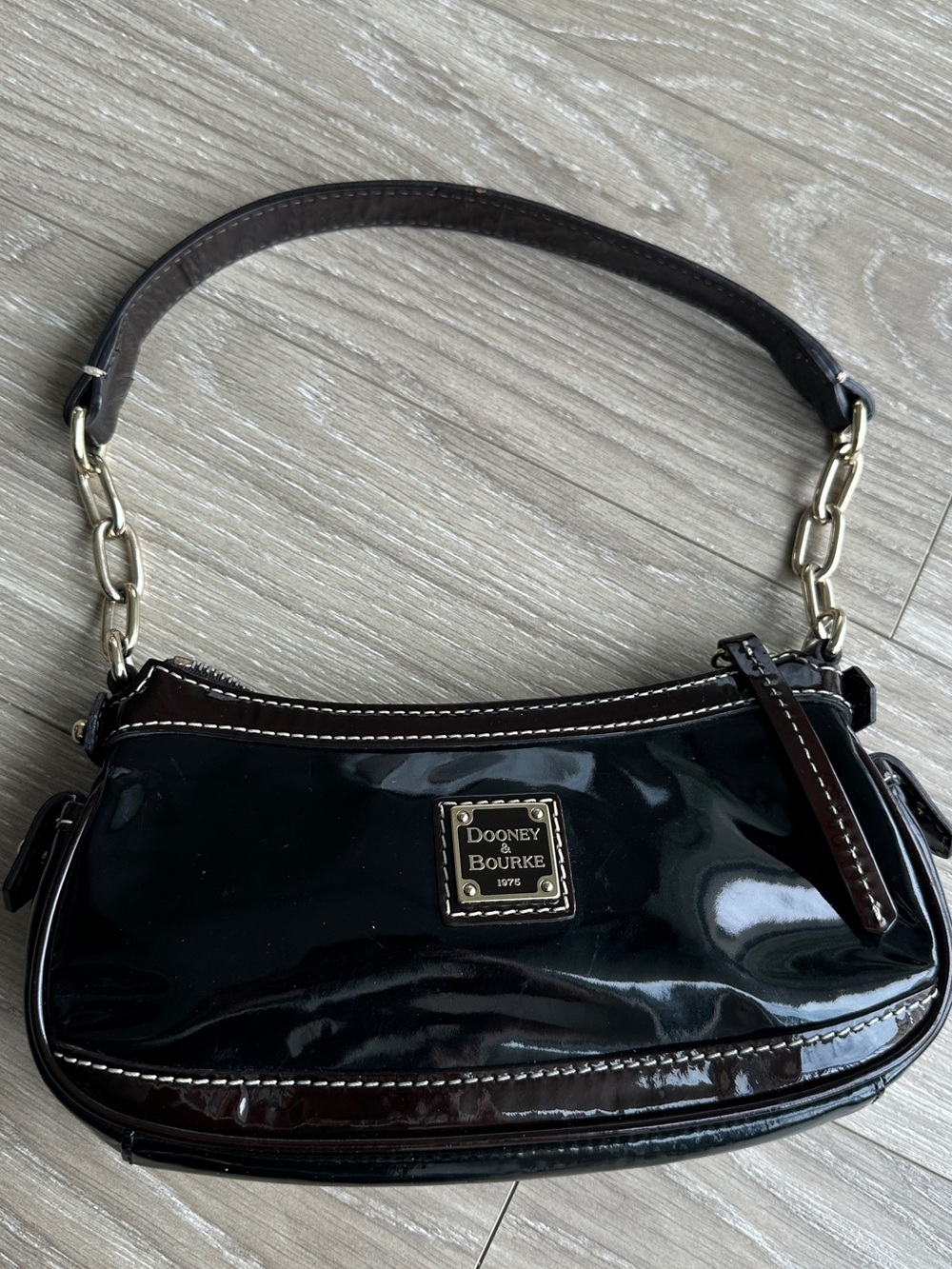 Dooney & Bourke Black Patent Shoulder Bag with Gold Hardware - Picture 5 of 11